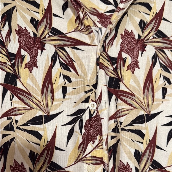 JOHN HENRY Cream and Brown Casual Button Down Shirt with Tropical Print - Picture 5 of 6
